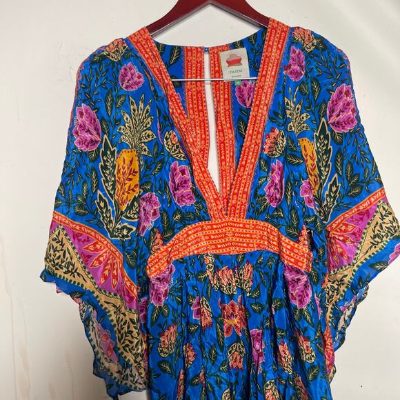 FARM RIO BLUE PINEAPPLE GARDEN CAFTAN MAXI DRESS SIZE XS - Picture 8 of 10